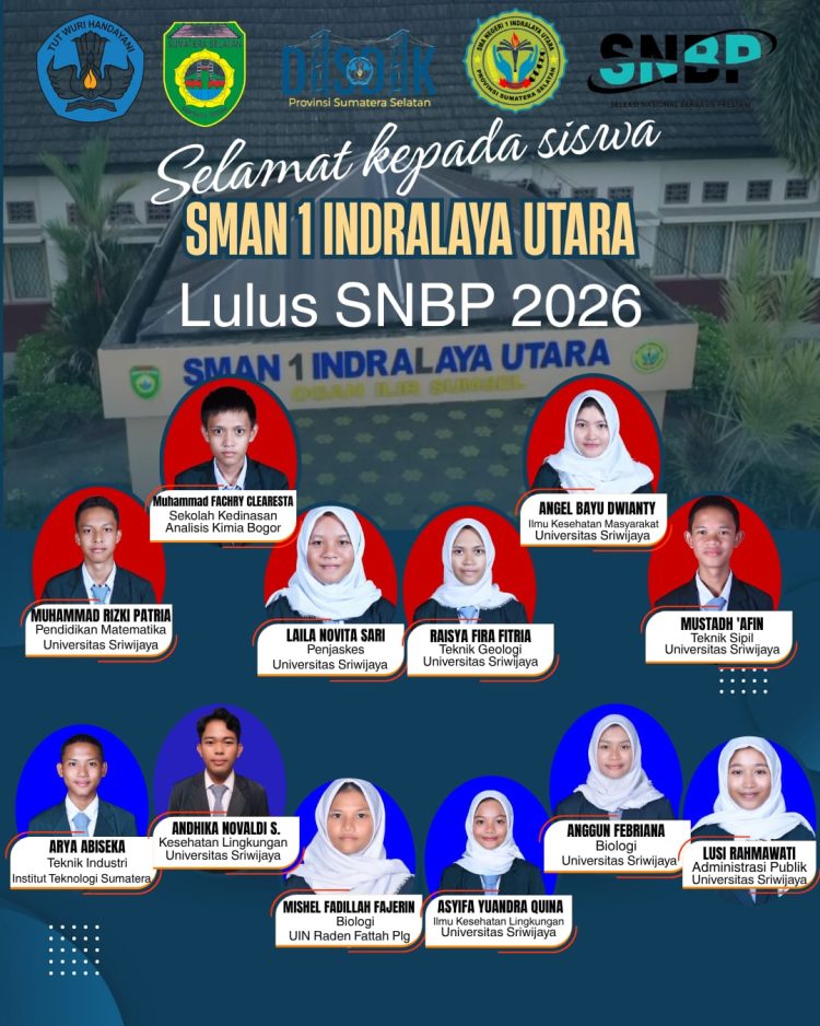 12, Dari 58 Peserta Calon Mahasiswa, Terbaik Yang Lulus Seleksi Jalur SNBP Alumni SMAN 1 Indralaya Utara.